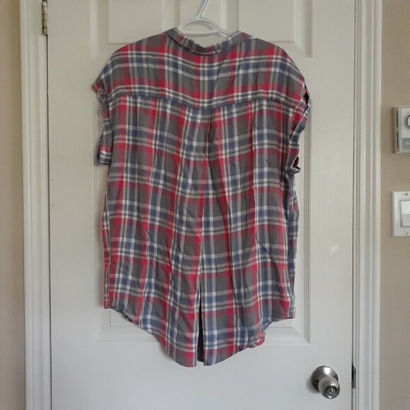 Jachs Girlfriend NWT Women's XXL Pink Gray Plaid Short Sleeve Button Down Shirt - Picture 3 of 10